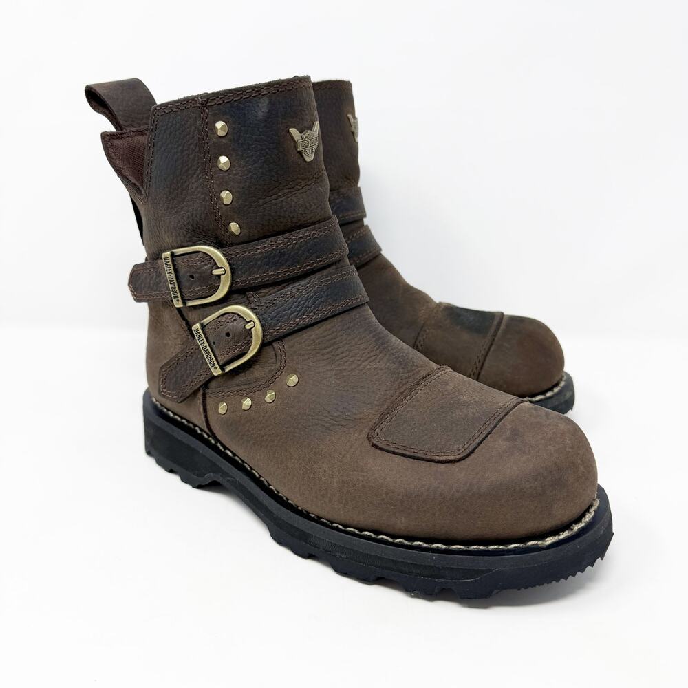 Harley-Davidson Brown Leather Moto Boots Women's Size 6.5 Side Zip Waterproof